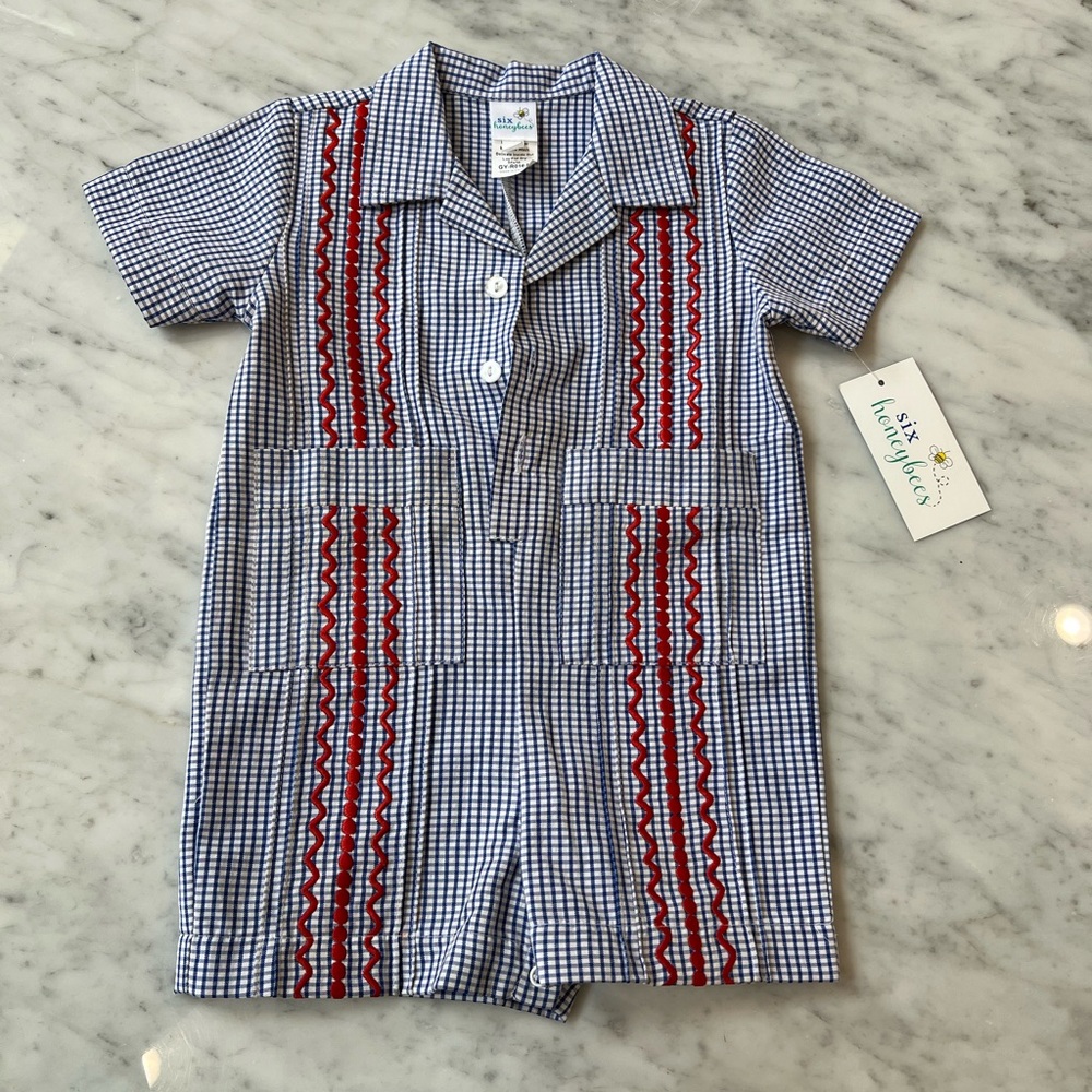 Six Honeybees guayabera romper- size 18 months